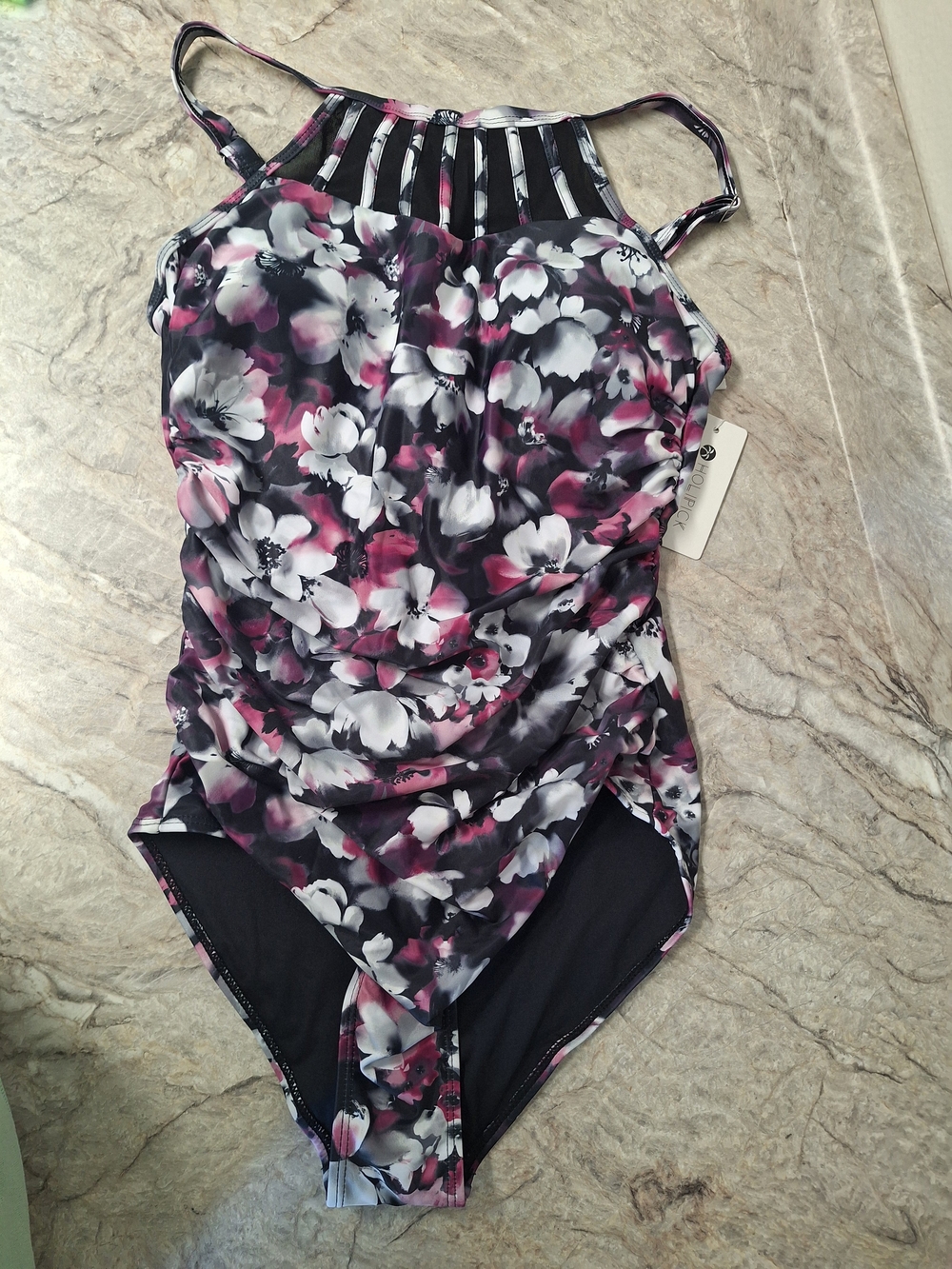 Floral One-Piece Swimsuit in Black, White & Pink